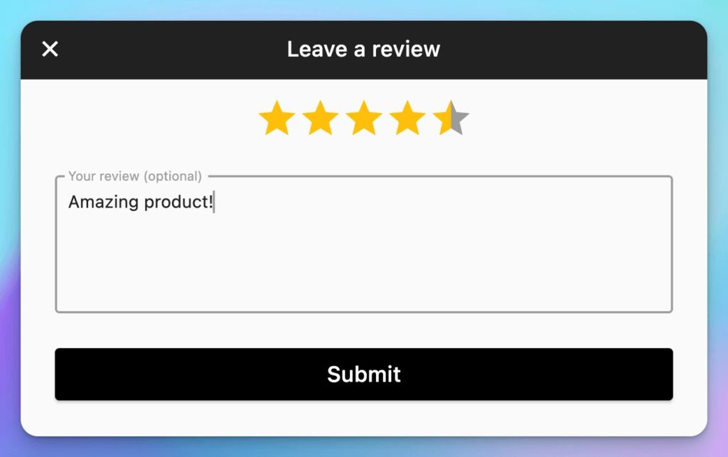 Exemplo de UI para deixar um comentário sobre um determinado produto