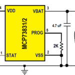 3,7 V, 500 mA circuito carregador de bateria de íons de lítio usando MCP73831