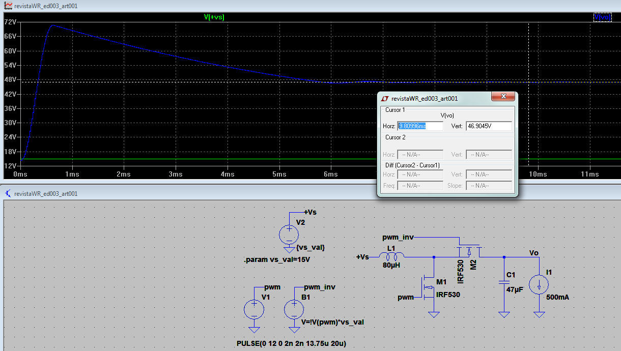 Figura 5 - Simulação do circuito boost no LT Spice.